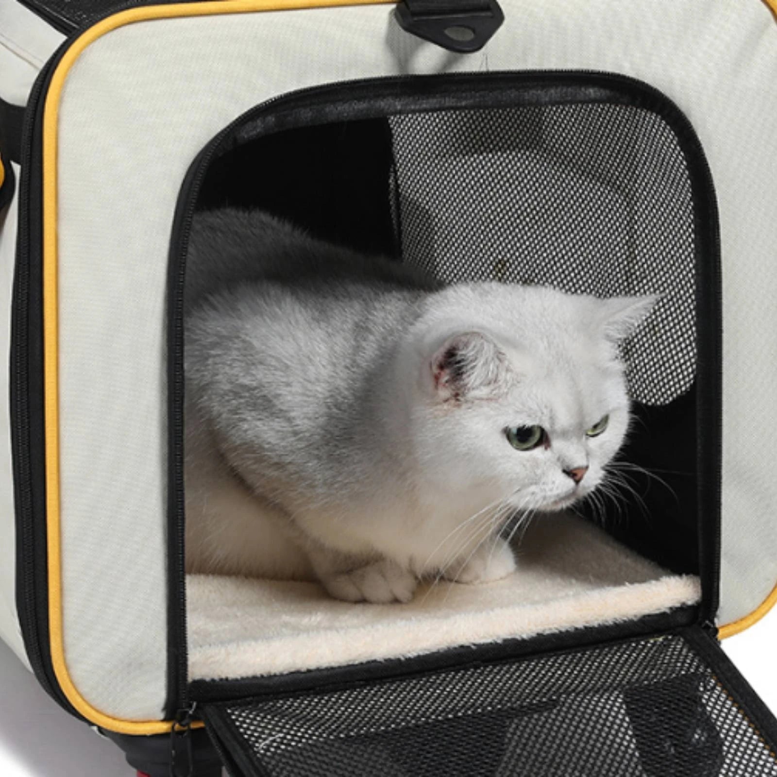 Collapsible Soft-Sided Pet Trolley Carrier with Telescoping Pull Rod & Carry Handles