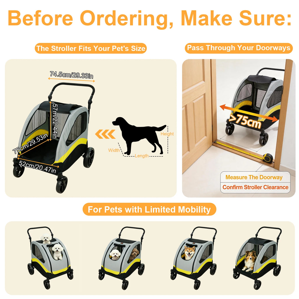 Premium 4-Wheel Dog Pram & Jogger Wagon Stroller for Small, Medium & Large Dogs