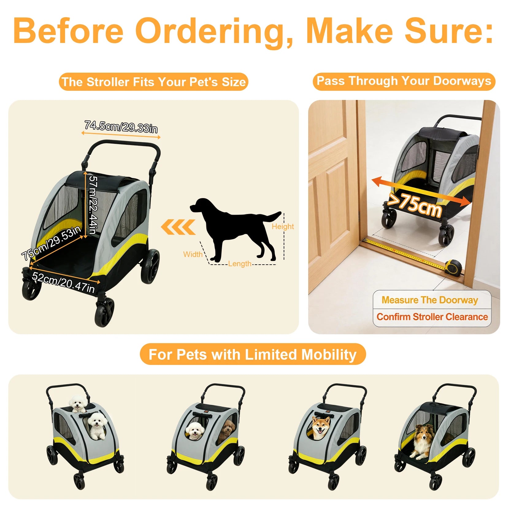 Premium 4-Wheel Dog Pram & Jogger Wagon Stroller for Small, Medium & Large Dogs