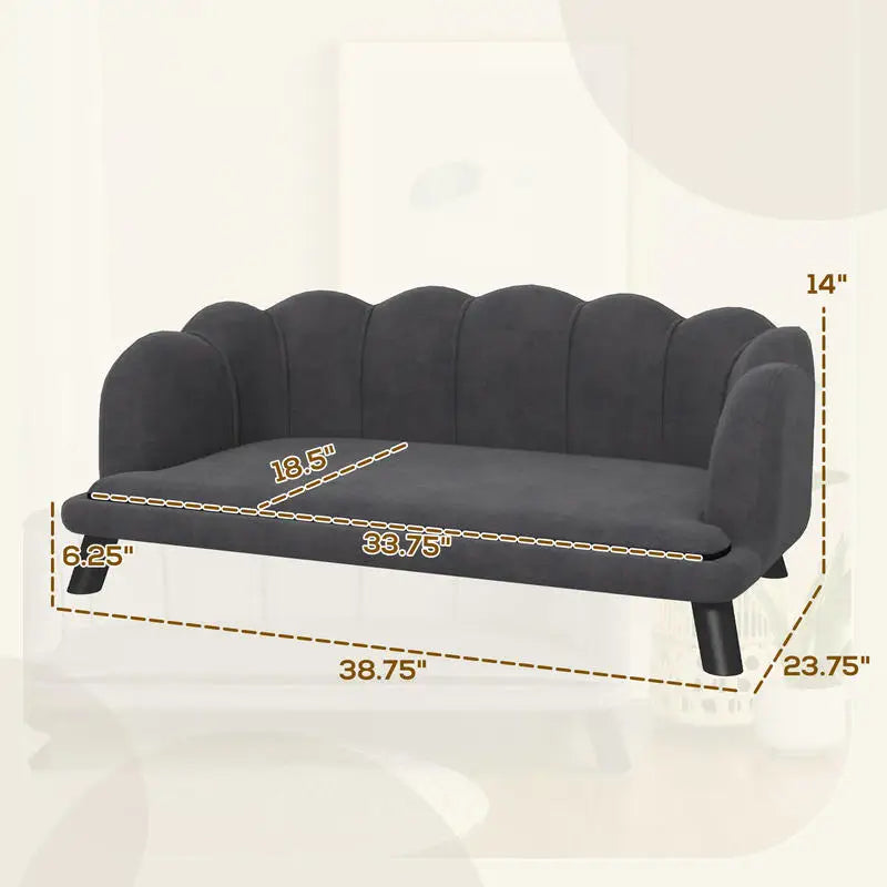 Pearl Design Pet Sofa with Solid Wood Legs, Charcoal Gray