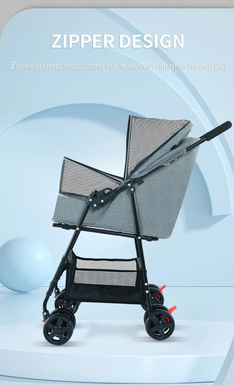 High-Quality Folding Four-Wheel Pet Stroller Carriage — Easy-Walk Outdoor Carrier for Dogs & Cats