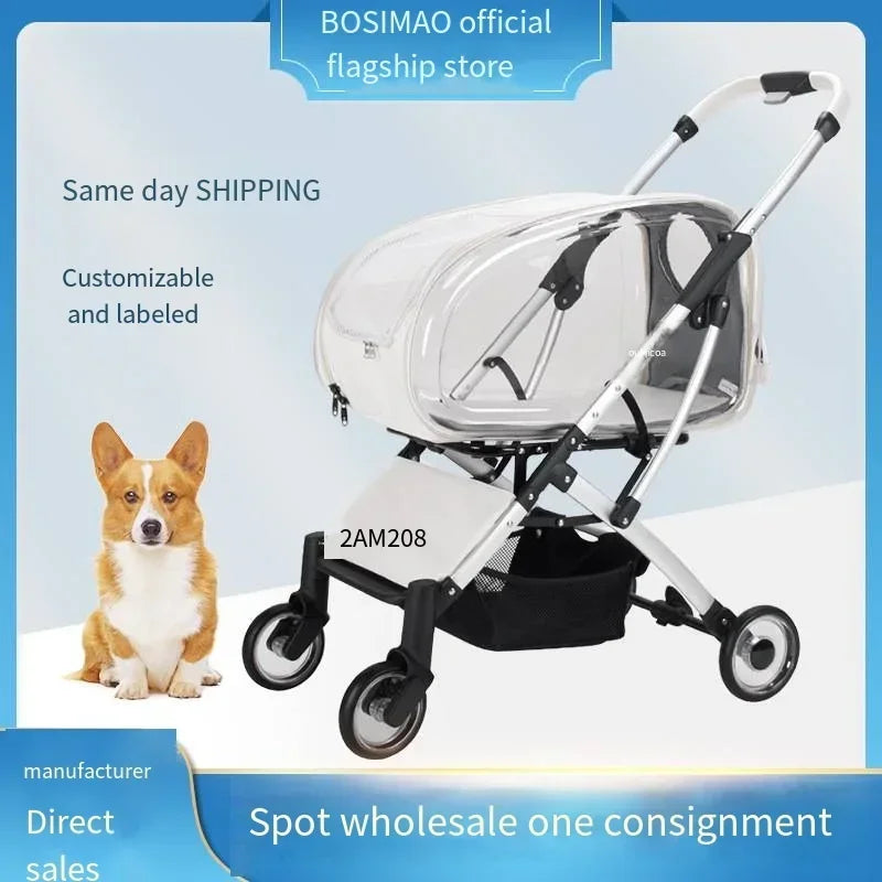 Transparent-Panel Foldable Pet Stroller for Small & Medium Dogs