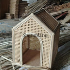 Handmade Natural Rattan Cat Bed with Roof Kennel