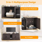 3-in-1 Wooden Cat Litter Box Cabinet with Scratching Pad