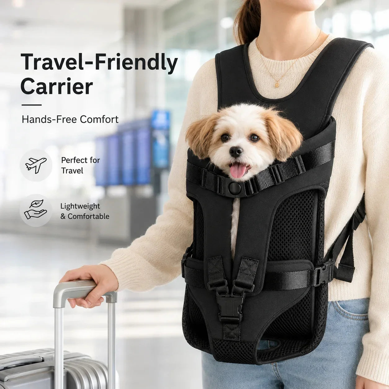 Hands-Free Pet Chest Carrier (Breathable Mesh, Adjustable, Travel)