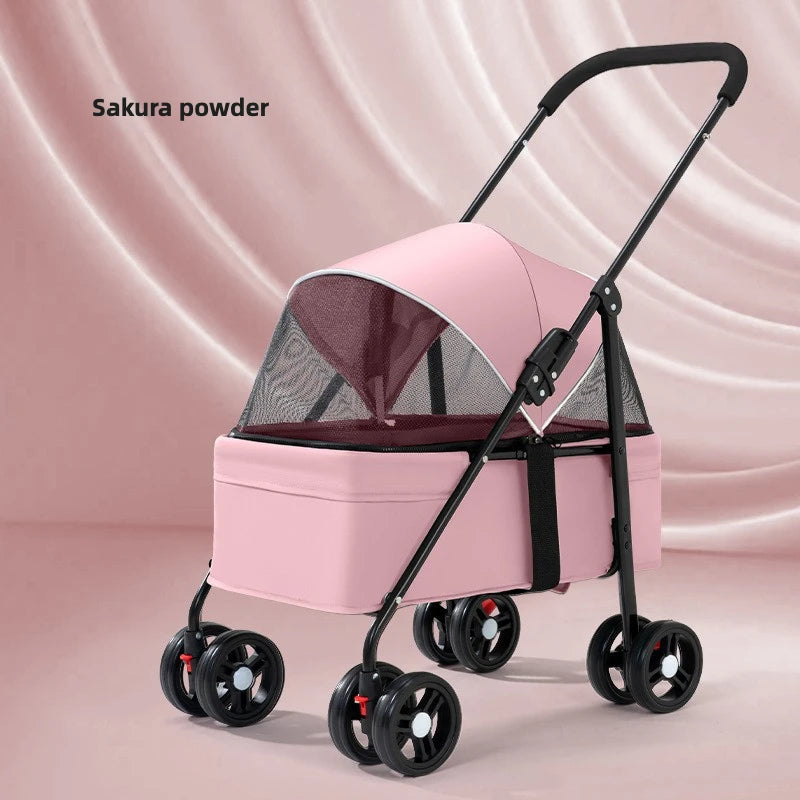 3-in-1 Folding Dog Stroller (4-Wheel, Detachable Carrier)