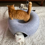Peekaboo Cat Cave Donut Bed, 3-in-1 with Tunnel & Scratcher