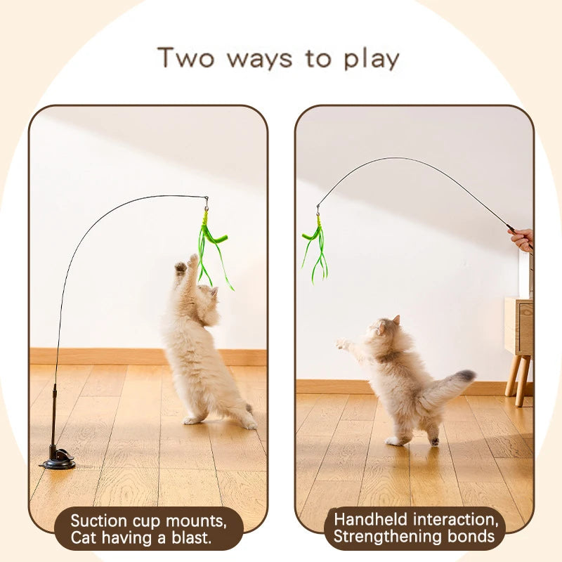 Suction Cup Dogtail Grass Teaser — Hands-Free & Handheld Cat Wand