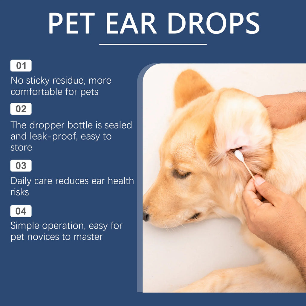 Pet Ear Cleaner Drops — Removes Mites, Wax & Odor, 60ml