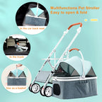 Customizable Pet Stroller with Detachable Stroller Rack & Pet Cage