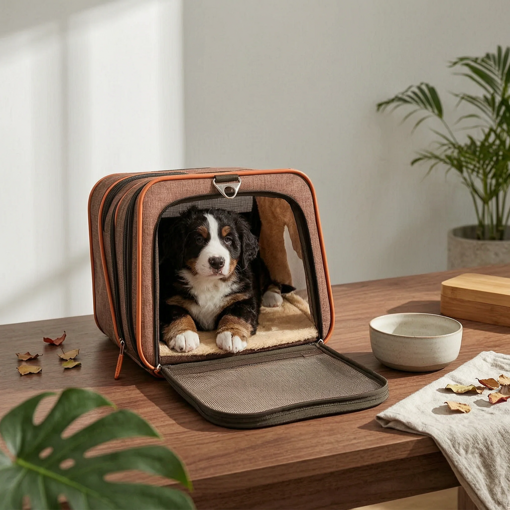 Rolling Mesh-Window Pet Carrier with All-Around Breathable Panels
