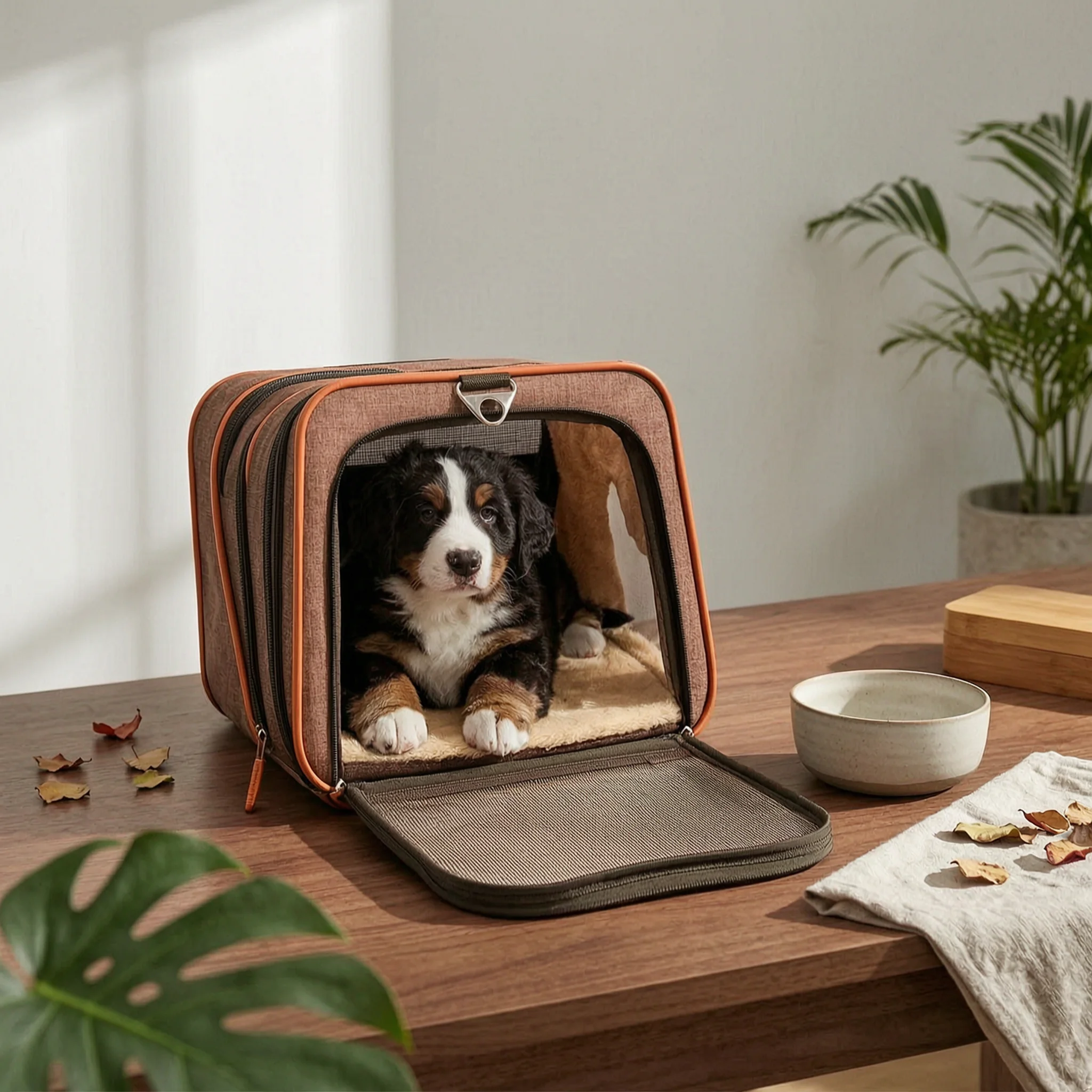 Rolling Mesh-Window Pet Carrier with All-Around Breathable Panels
