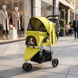 Pet Trolley Stroller Foldable 3 Wheel Green Fabric Zipper Closure Comfortable Portable For Cats Dogs Umbrella Hot Sale