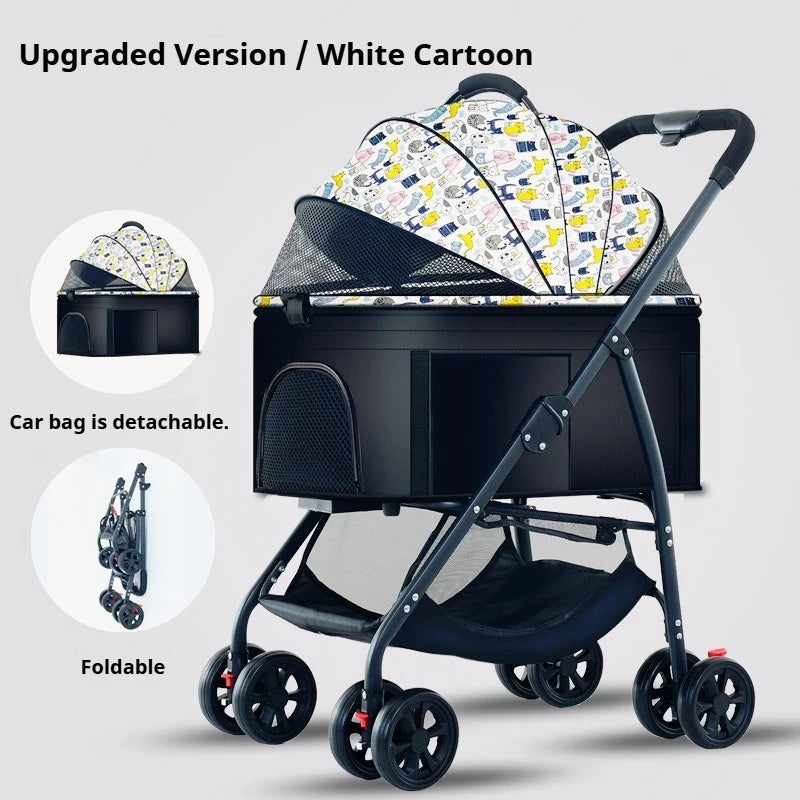 Lightweight Folding Pet Trolley, Cat and Dog Bag Can Be Separated from the Cage, Small Pet Car Can Carry Pet Sleeping Basket