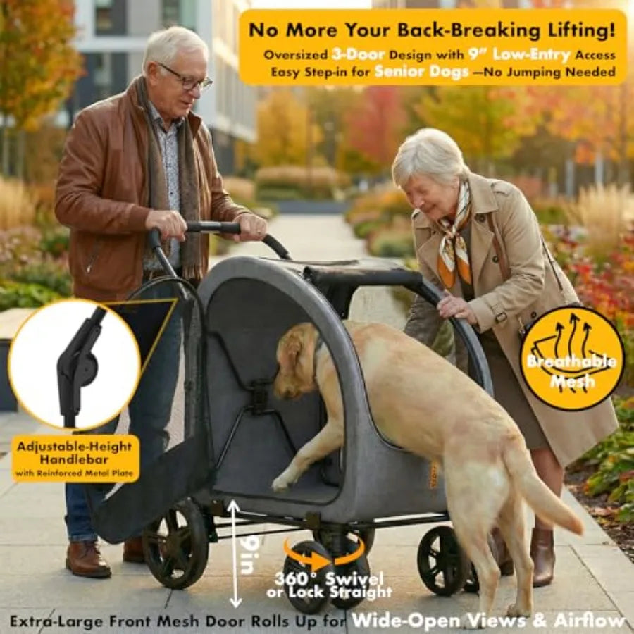 PAWZIDEA 3-in-1 Large Dog Stroller with Detachable Carrier for Dogs up to 80 lbs