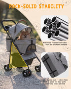 2-in-1 Dog Stroller & Carrier (Detachable, 4-Wheel, Foldable, Lightweight)