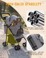 2-in-1 Dog Stroller & Carrier (Detachable, 4-Wheel, Foldable, Lightweight)