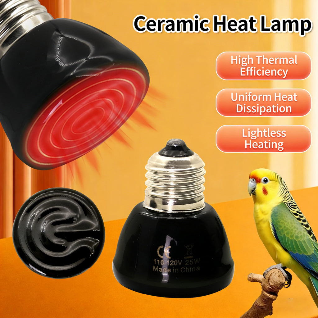 Ceramic Infrared Heat Lamp — No-Light Nighttime Heat for Lizards & Snakes, 25W-100W