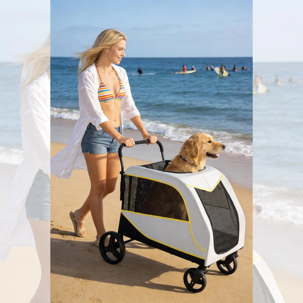 All-Terrain Easy-Fold Pet Wagon for Large & Medium Dogs with One-Foot Brake & Air Mesh