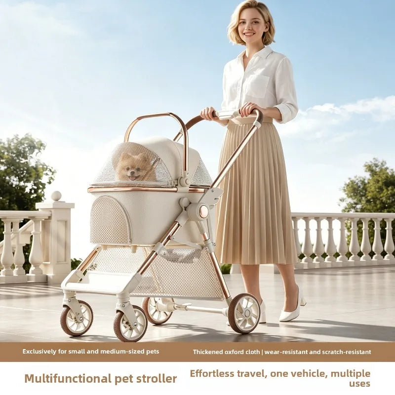 Lightweight Foldable Pet Stroller with Detachable Carrier for Small Dogs & Cats — Portable Walking Cart