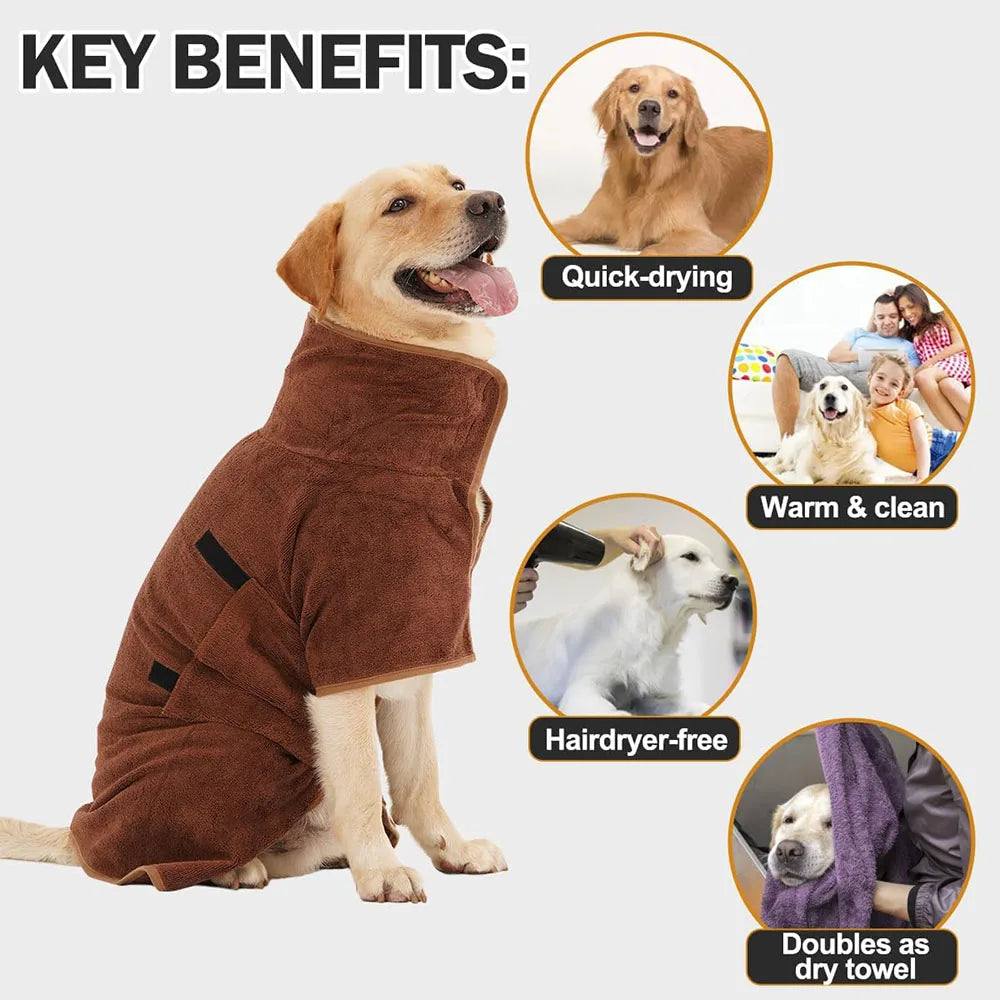Full-Body Dog Bathrobe — Absorbent Quick-Dry Wrap for Dogs & Cats