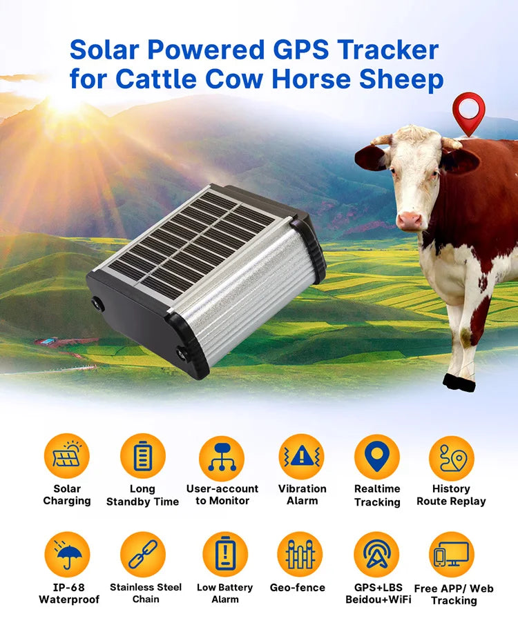 B38A Solar-Powered 4G Mini GPS Tracker for Cows, Sheep & Cattle - Compact Animal Tracking