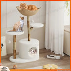 Modern Wood Cat Tree with Wicker Condo & Scratching Post