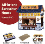 Large Cardboard Cat Cave House with Scratcher, Korean BBQ Design