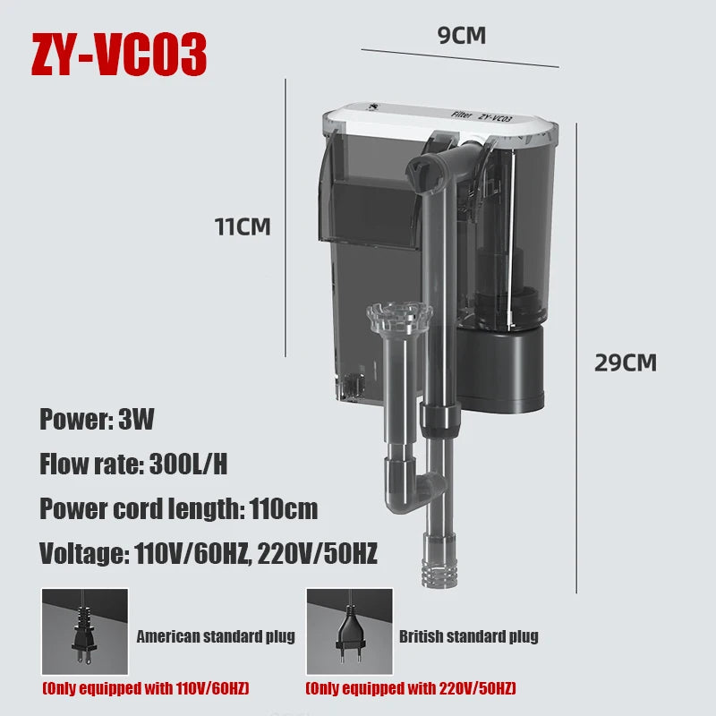 Wall-Mounted 3-in-1 Aquarium Waterfall Filter Pump (110V/220V)