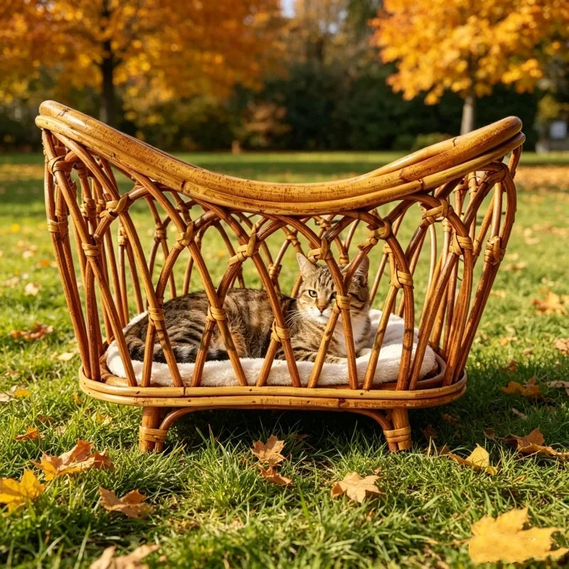 Breathable Rattan Cat Bed Basket for Photo Decor