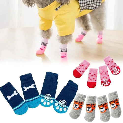Winter Dog Socks 4-Pack (Anti-Slip Tiger Design Booties)