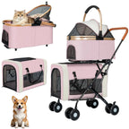 Double Pet Stroller for Dogs & Cats — Foldable with 2 Detachable Carriers, Safety Belts & 4 Lockable Wheels