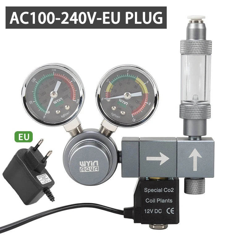 Aquarium CO2 Pressure Regulator with Solenoid Valve (Bubble Meter, Quick-Connect)