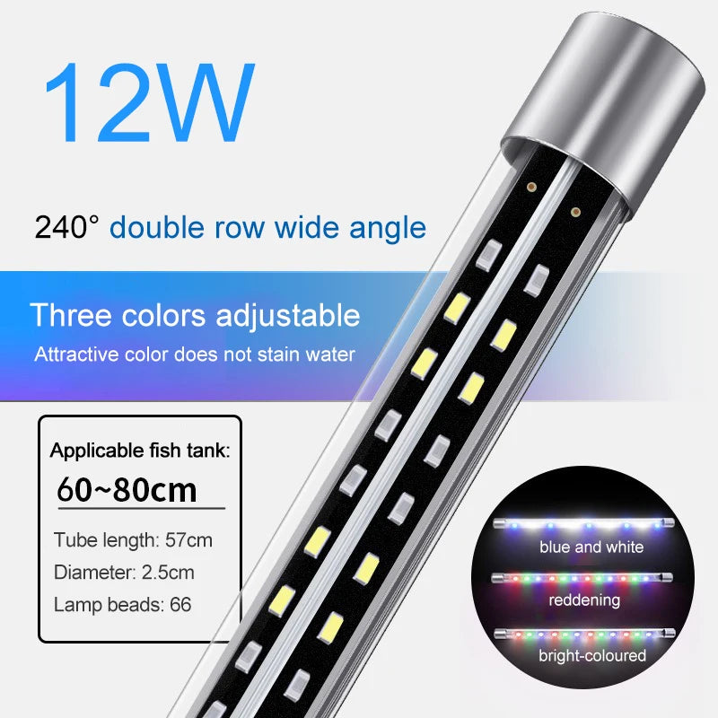 Waterproof RGB Aquarium LED Light (Wide Angle, Plant Grow, 27–57cm)