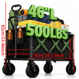 Heavy Duty Collapsible Camping Wagon, Large Capacity Foldable Utility Cart with Side Storage Pockets & All-Terrain Wheels for Outdoor Travel, Grocery Shopping & Yard Work