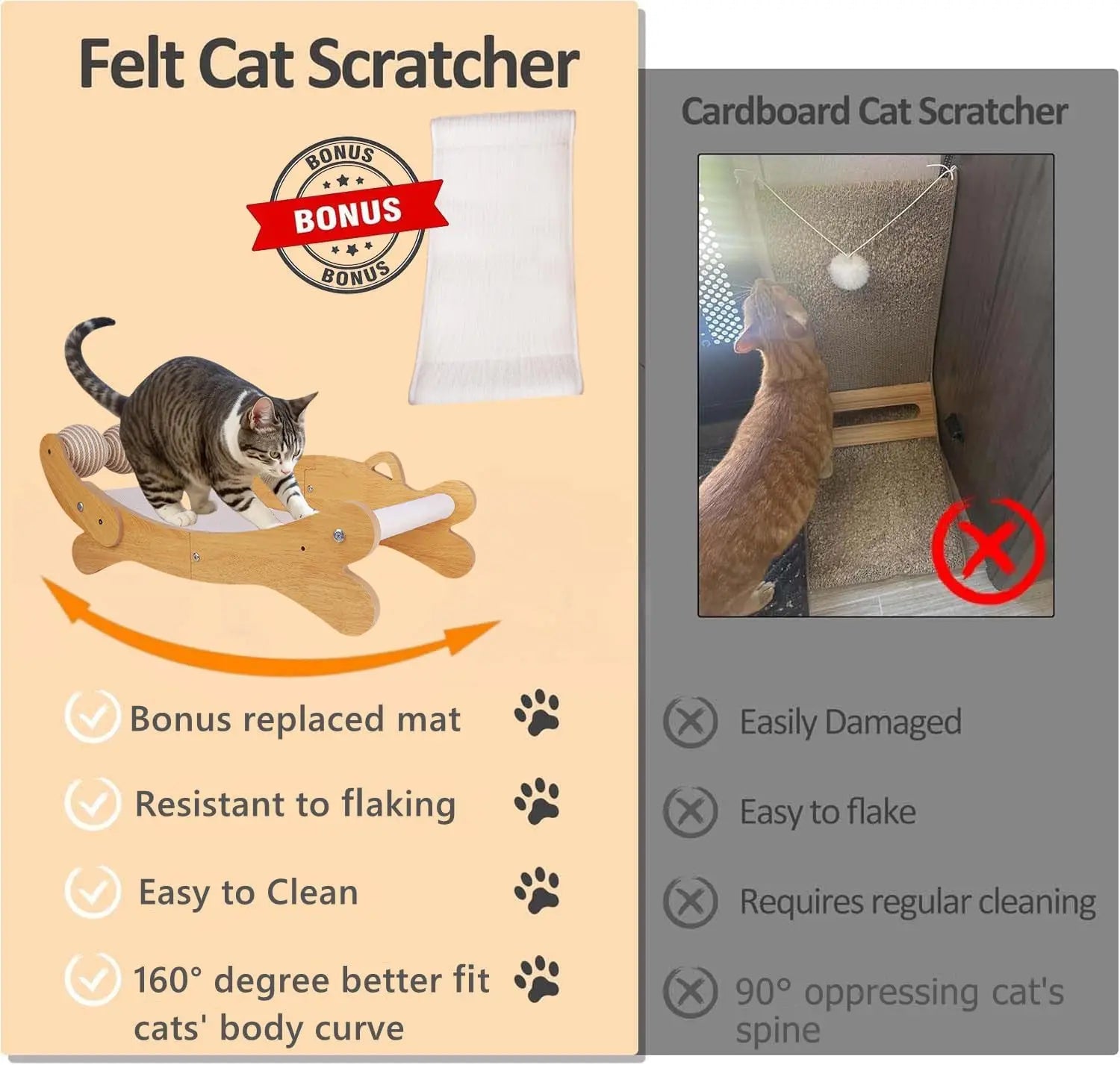 3-in-1 Cat Scratcher Bed with Hammock & Replacement Pad