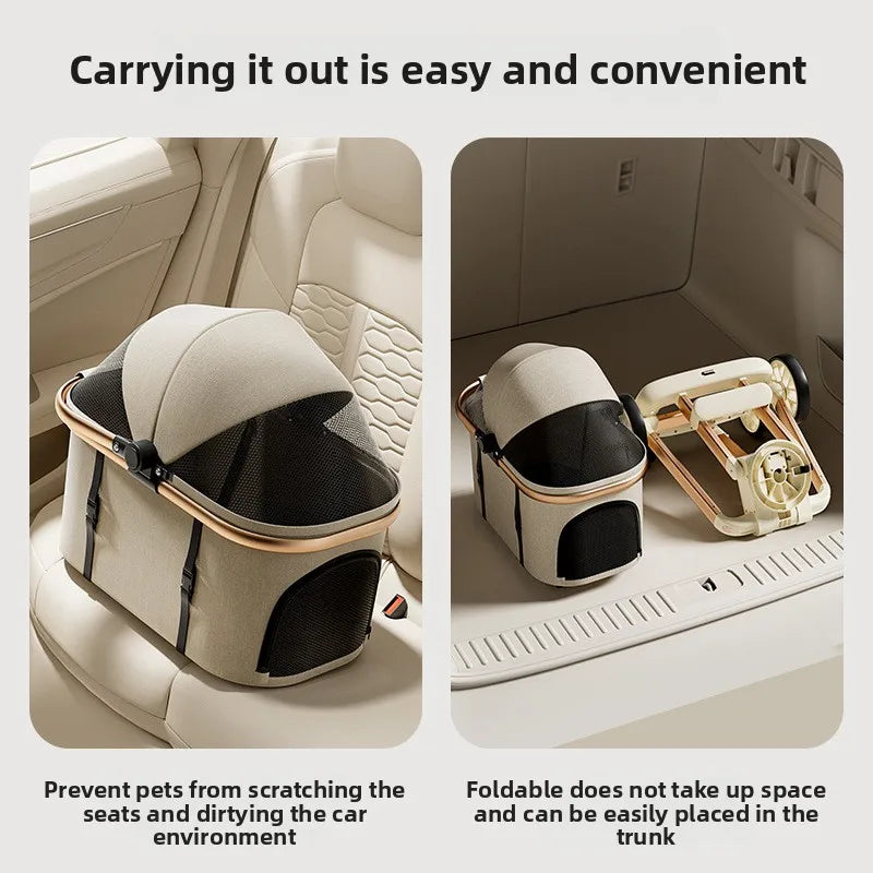 Aluminum Alloy Foldable Pet Stroller with Detachable Carrier for Cats & Dogs
