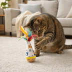 Cartoon Pattern Cat Tumbler Wobbler Toy with Feather — Bite-Resistant Kitten Wobble Ball