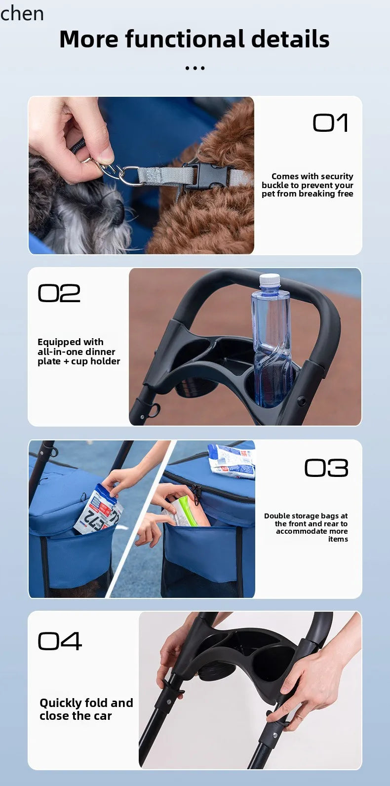 HXL Lightweight Foldable Pet Carrier Stroller for Small Pets