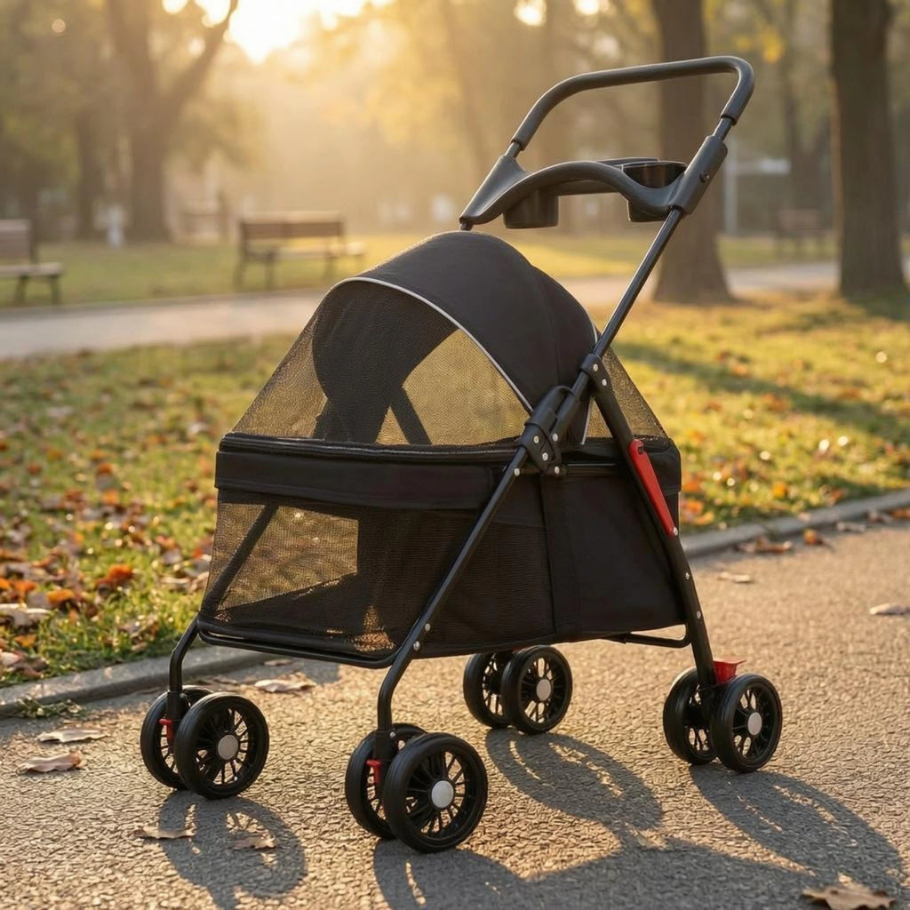 Foldable Compact Ventilated Lightweight Pet Stroller for Cats — Outdoor Walking & Travel