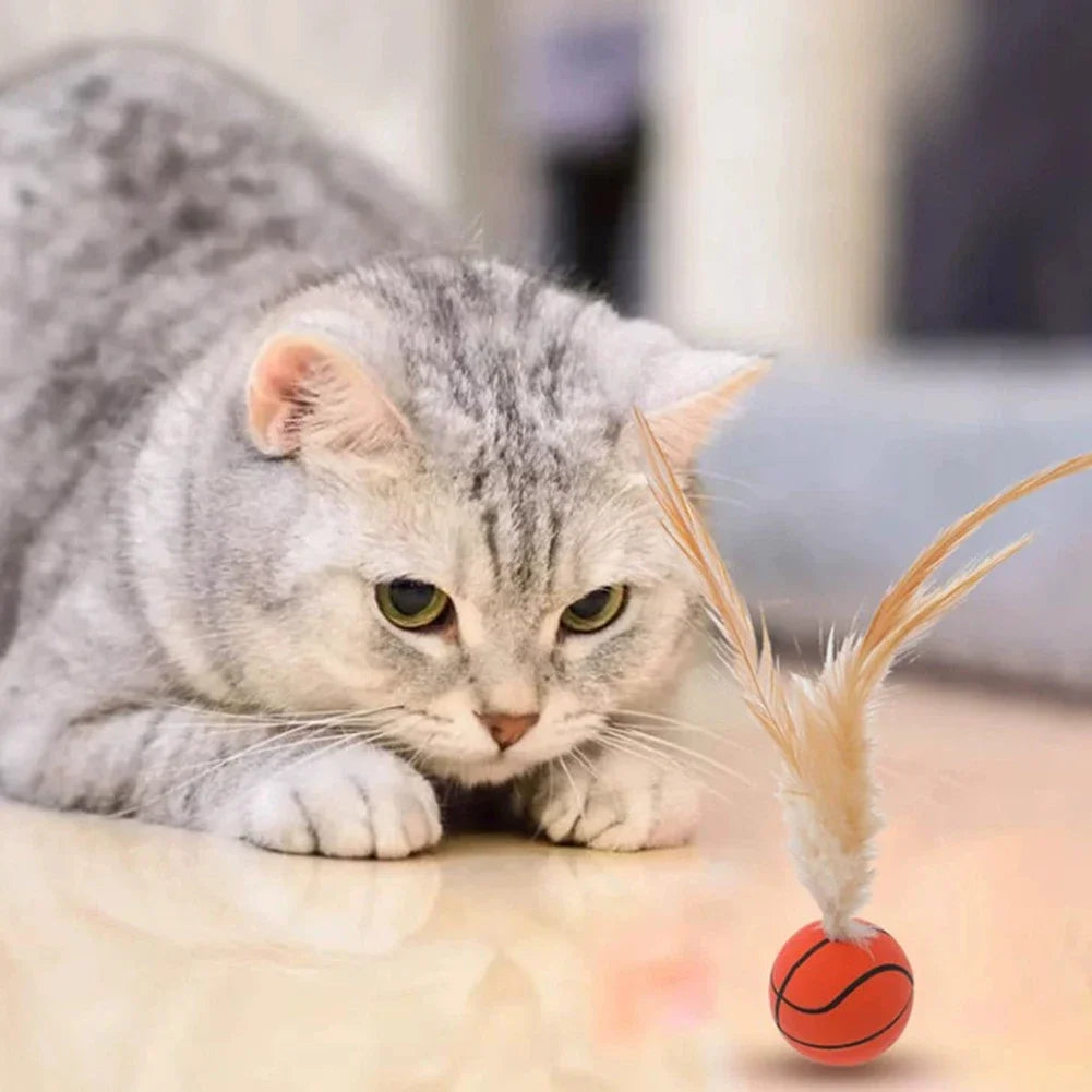 Feather Bouncy Ball Cat Toy — Indoor High-Rebound Flutter Ball for Self-Play