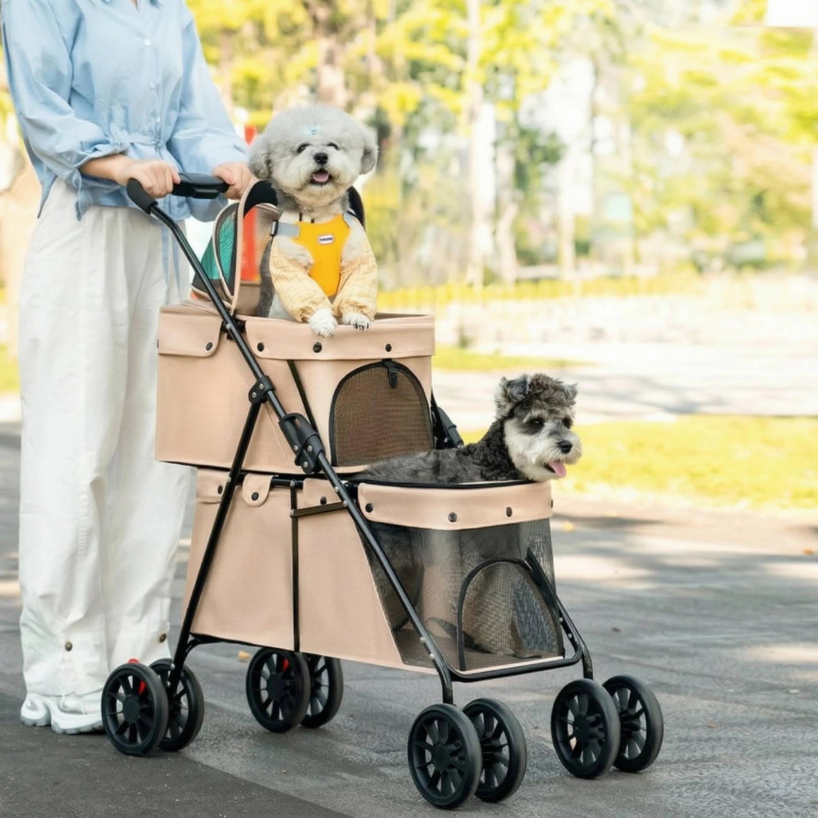 Double-Deck Foldable Pet Stroller for Dogs & Cats — Large-Space Dual-Layer Outdoor & Travel Stroller