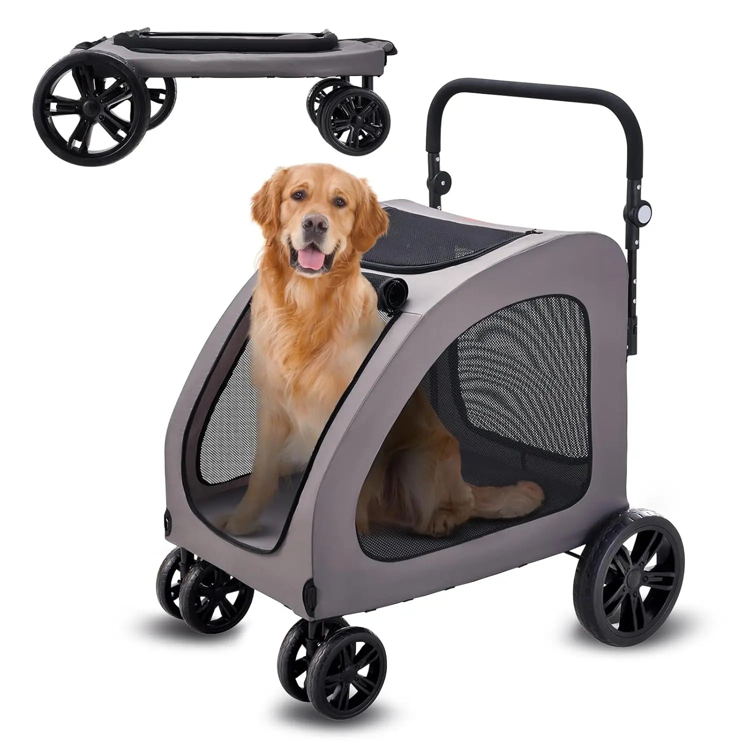 Heavy-Duty 4-Wheel Dog Carrier Stroller with Brakes — 160 lb Capacity Breathable Mesh Pet Travel Stroller