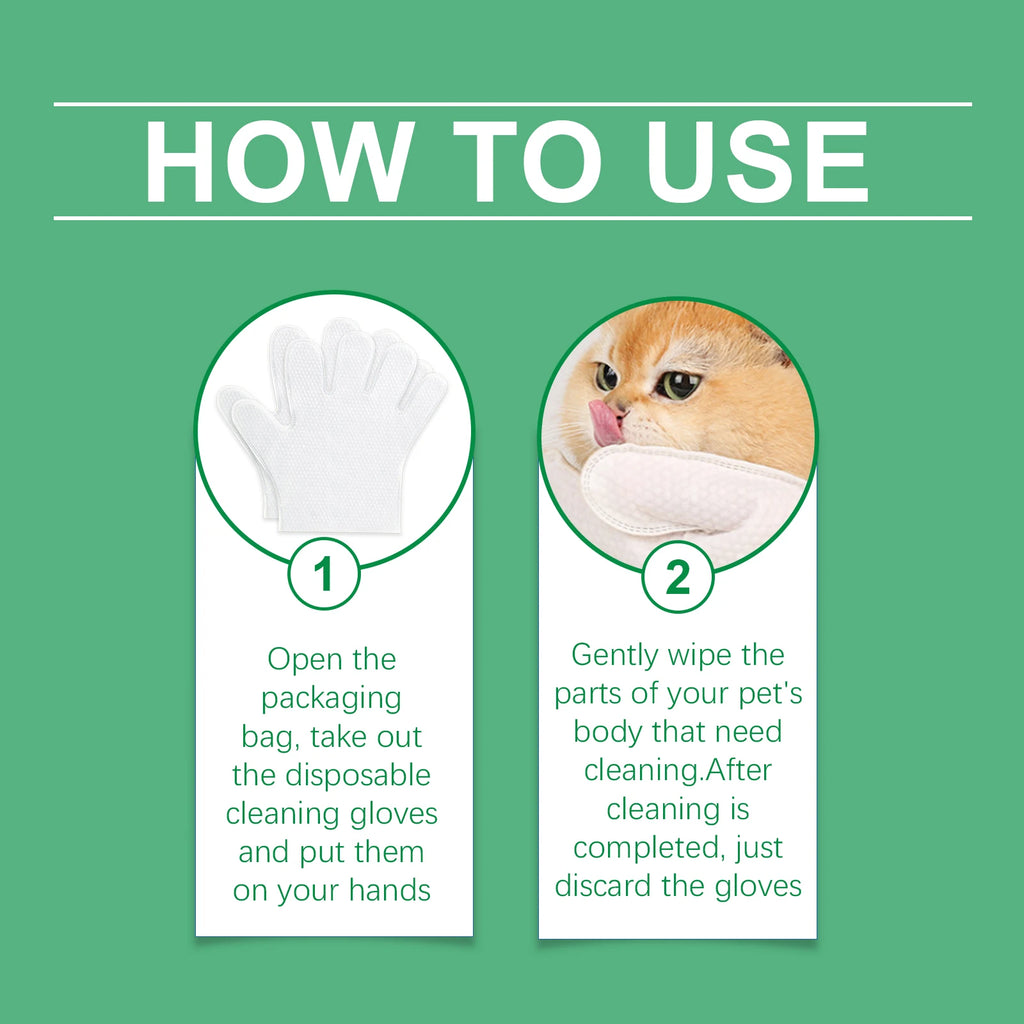 Disposable Pet Cleaning Gloves — Coconut Oil & Glycerin, No-Rinse Dry Bath