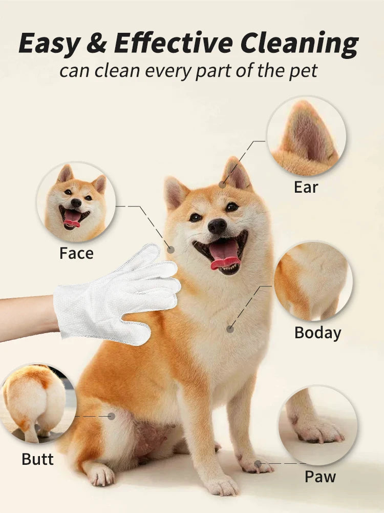 Thick Wash-Free Pet Cleaning Gloves — 20-Pack Odor-Removing Wipes