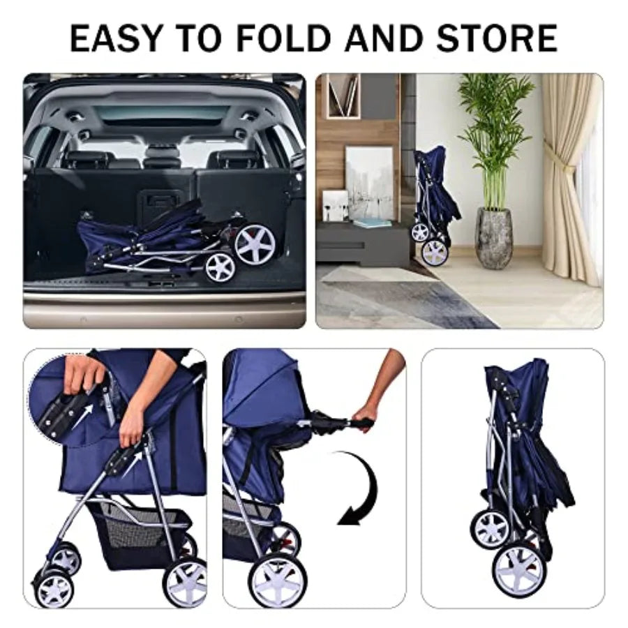Multi-Function 4-Wheel Foldable Pet Stroller with Detachable Carrier for Dogs & Cats — Portable Travel Cart