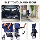 Multi-Function 4-Wheel Foldable Pet Stroller with Detachable Carrier for Dogs & Cats — Portable Travel Cart