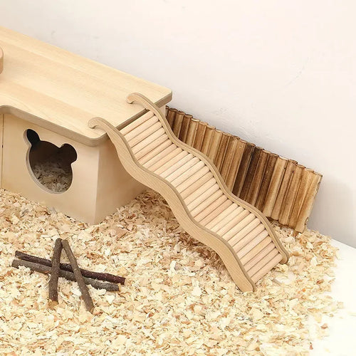 Wooden Wave Staircase — Eco-Friendly Climbing Ramp for Hamsters