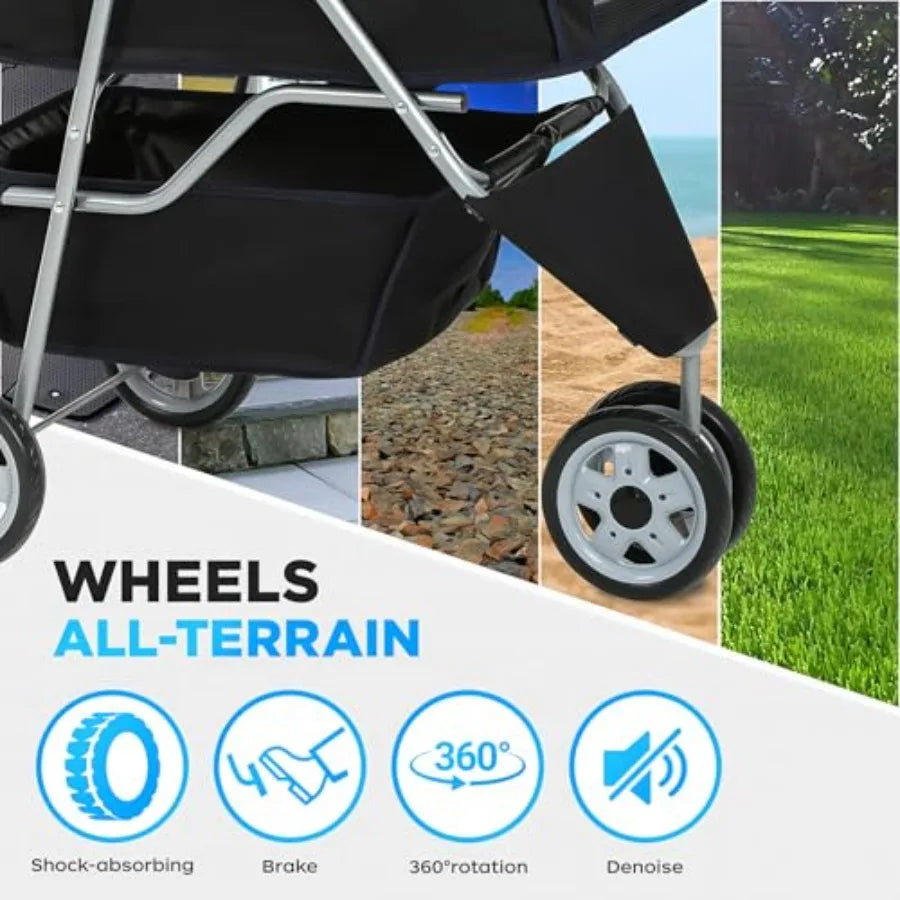 3-Wheel Foldable Pet Stroller with Cup Holder for Small & Medium Dogs & Cats — Lightweight Travel Carrier
