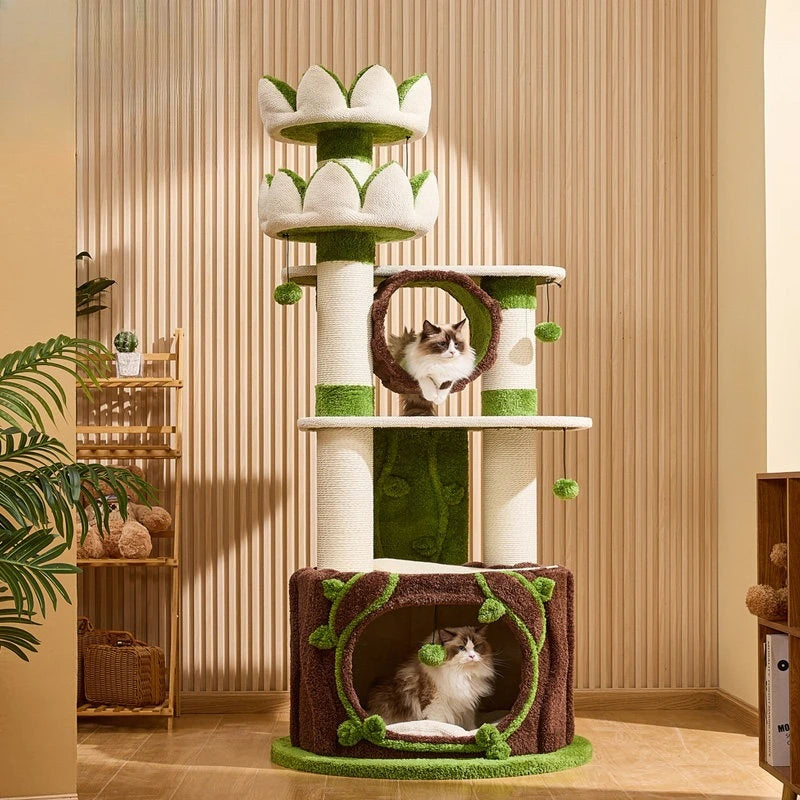 Multi-Level Cat Tree with Lotus Castle Design